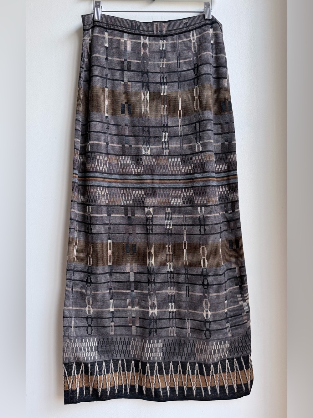 Peruvian Connection 100% Pima Cotton Knit Maxi Skirt Sz Large Geometric Print